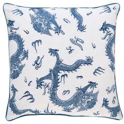 BARBARA Home Collection Kissenbezug Drache Weiß Blau
