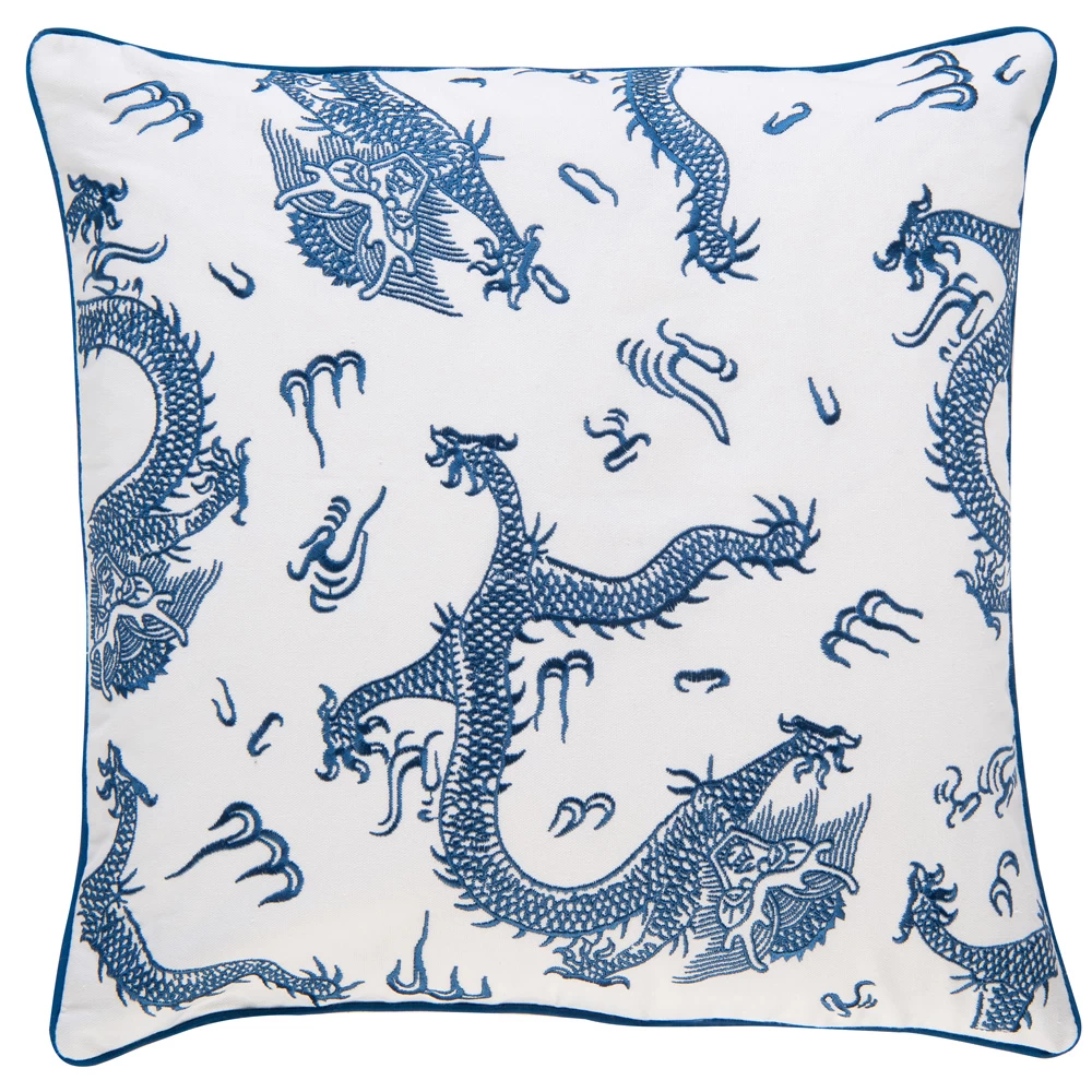 BARBARA Home Collection Kissenbezug Drache Weiß Blau 3 BARBARA Home Collection Kissenbezug Drache Weiß Blau