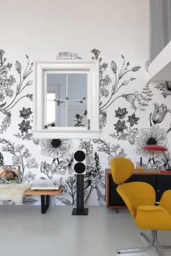 Digitaldruck Blumen Blätter Gemalt Weiß Schwarz ML1601 -Fashion Home Wallpaper Store Digitaldruck Blumen Blaetter Gemalt Weiss Schwarz ML1601 63217702
