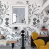 Digitaldruck Blumen Blätter Gemalt Weiß Schwarz ML1601 -Fashion Home Wallpaper Store Fototapete Floral Illustration Weiss Schwarz ML1601 63217702