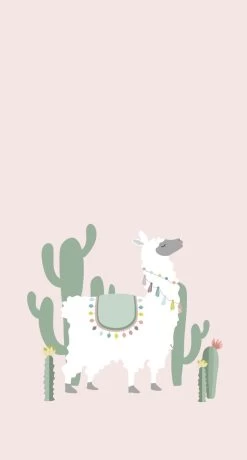 Fototapete Kinderzimmer 158926 Alpaka Rosa Grün Weiß
