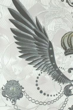 Glööckler Tapete Vlies Krone Flügel Grau Glanz 54456