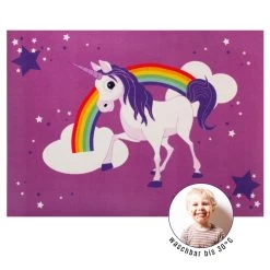 Kinderteppich Einhorn WASCHBAR Rutschhemmend 95x133cm -Fashion Home Wallpaper Store Spielteppich Einhorn Maedchen Kinder Lila WASCHB 3
