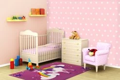 Kinderteppich Einhorn WASCHBAR Rutschhemmend 95x133cm -Fashion Home Wallpaper Store Spielteppich Einhorn Maedchen Kinder Lila WASCHB 6