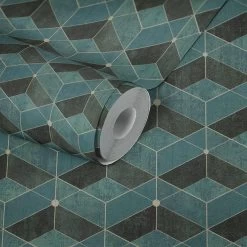 Tapete Vlies 3D-Effekt Grafisch Grün Schwarz Gold 38202-3