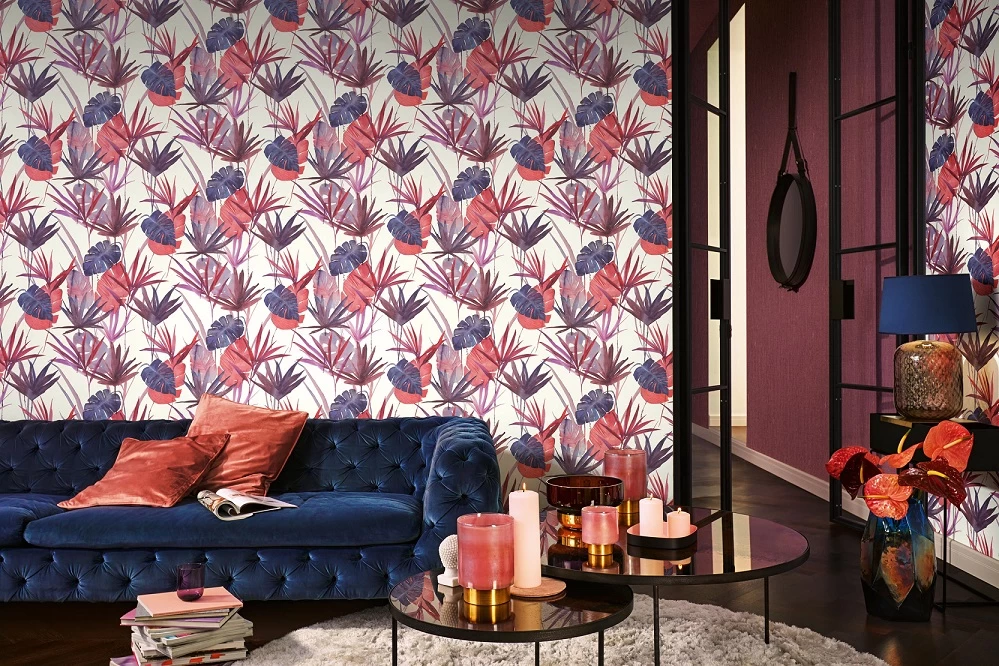 Barbara Home Vliestapete Blätter Weiß Blau Rot 536430 6 Barbara Home Vliestapete Blätter Weiß Blau Rot 536430 – Bild 4