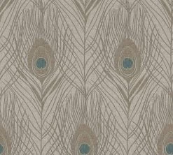 Tapete Vlies Pfau Feder Hellbraun Türkis 36971-6