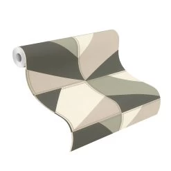 Tapete Vlies Rasch Leder-Kacheln Dunkelgrün Weiß 419245