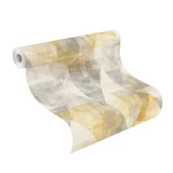 Tapete Vlies Rasch Patchwork Dreiecke Gelb Grau 617948