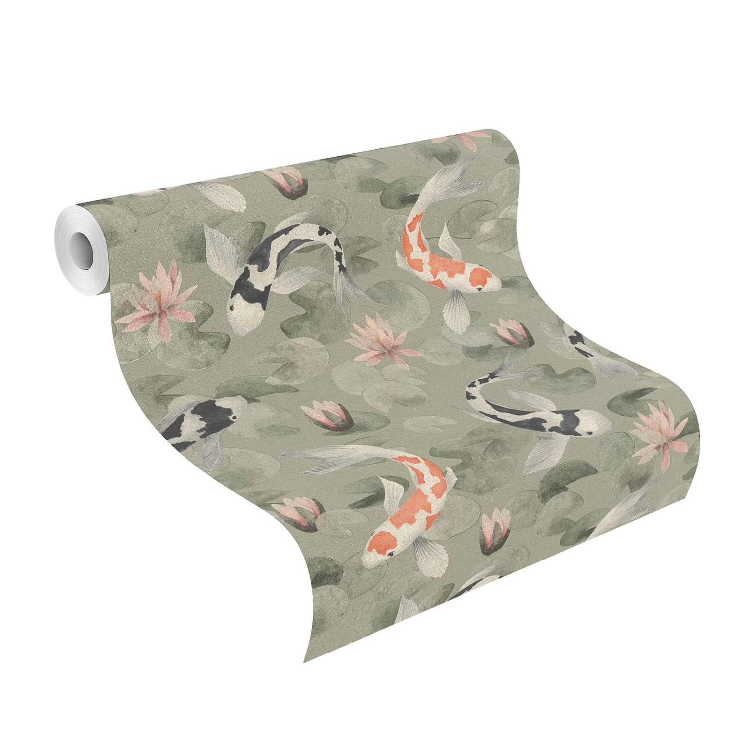 Tapete Vlies Rasch Seerosen Koi Fisch Grün Rosa 409437 3 Tapete Vlies Rasch Seerosen Koi Fisch Grün Rosa 409437