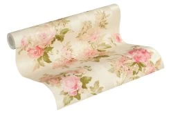 A.S. Creation Tapete Vlies Streifen Mit Blumen Creme Grün 30446-4