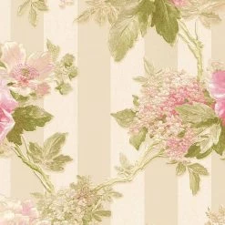 A.S. Creation Tapete Vlies Streifen Mit Blumen Creme Grün 30446-4 -Fashion Home Wallpaper Store Tapete aus Vlies 30446 4 Streifen mit Blumen creme gruen 152934 1