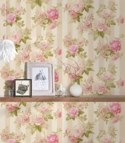 A.S. Creation Tapete Vlies Streifen Mit Blumen Creme Grün 30446-4 -Fashion Home Wallpaper Store Tapete aus Vlies 30446 4 Streifen mit Blumen creme gruen 152934 3