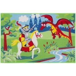 Kinderteppich Ritter Drache Spielteppich 80x120cm Grün Blau