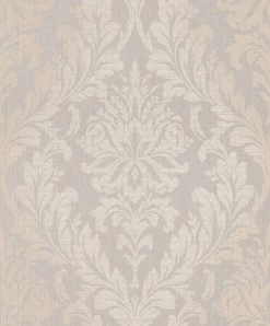 Textiltapete Blattornament Grau Beige Glanz 086354