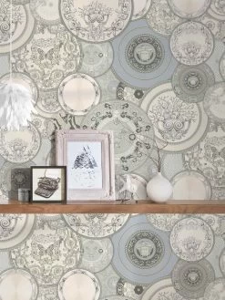 Versace Home Tapete Teller Design Silber-weiß Glanz 34901-3 -Fashion Home Wallpaper Store Versace Home Tapete Teller Design silber weiss Glanz 34901 3 178143
