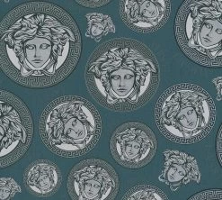 Versace Vliestapete 38611-1 Medusa Silber Petrol -Fashion Home Wallpaper Store Versace Vliestapete 38611 1 Medusa Silber Petrol 63213730
