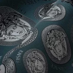 Versace Vliestapete 38611-1 Medusa Silber Petrol -Fashion Home Wallpaper Store Vliestapete 38611 1 Medusa Petrol VERSACE Home Tapete 63213730 1