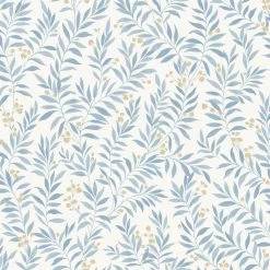 Vliestapete Blätter Zweige Creme Blau Beige MN3407